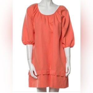 See By Chloe Puff Sleeve Coral Scoop Neck Linen blend Dress